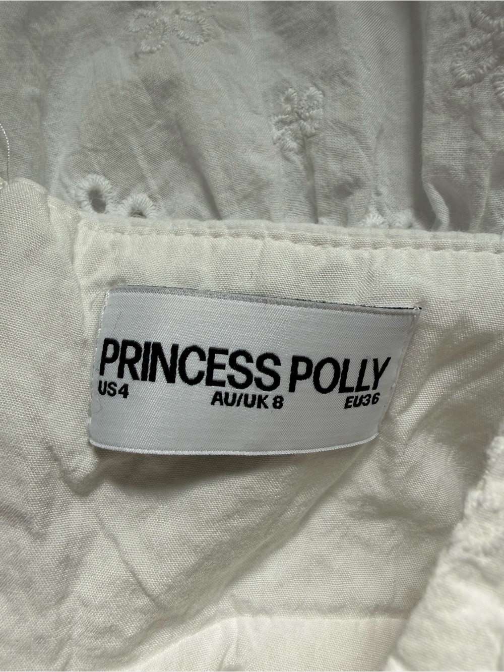 Princess Polly White Eyelet Mini Dress Tie Strap Open Back Tiered US 4 - Picture 7 of 8